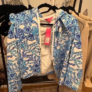 Blue and White Floral Zip Up Hoodie